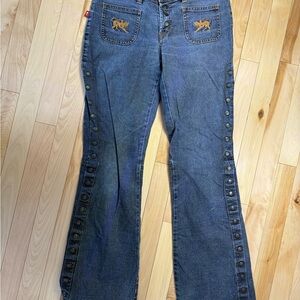 Parasuco Dark Blue Flare Jeans with Button Accents